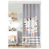 RealHomes Tek Kanat Sevimli Kedicik Desenli Çocuk Odası Fon Perde, Rh-CPerdeTek-4350g-140x200