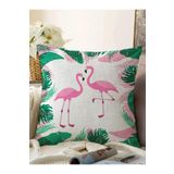 RealHomes Tropik Yaprak Flamingo Özel Tasarımlı Dijital Baskılı Raşel Örme Yastık Kırlent Kılıfı, Sonil-KRyl208-43x43cm
