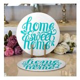 RealHomes Turkuaz Home Sweet Home Dijital Baskılı Modern 2 1 Yuvarlak Servis Altlığı Supla