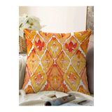 RealHomes Turuncu Damask Tasarımlı Dijital Baskılı Dekoratif Raşel Örme Yastık Kırlent Kılıfı, Sonil-KRyl51-43x43cm