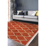RealHomes Turuncu - Krem Zeminde Etnik Motifli El Dokuma Desenli Geometrik Oturma Odası Koridor Saçaklı Halı HaliDik-Deluxe-12013, 120 x 180