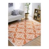 RealHomes Turuncu Zemin Damask Motifli Geleneksel Desenli Avangarde Vintage Koridor & Antre Ofis Saçaklı Halı HaliDik-Deluxe-12209, 80 x 200