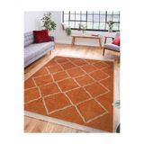 RealHomes Turuncu Zemin Etnik Motifli El Dokuma Desenli Geometrik Salon Oturma Odası Kaymaz Taban Saçaklı Halı HaliDik-Deluxe-12011, 120 x 120