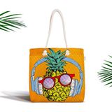 RealHomes Turuncu Zeminde Summer Ananas Tasarımlı Fermuarlı Kumaş Çanta