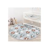 RealHomes Uçan Balon Bulut Ve Ay Desenli Çocuk Odası Yıkanabilir Kaymaz Tabanlı Püsküllü Yuvarlak Çocuk Halısı HaliYuv-Deluxe-1302, 180 x 180