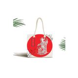 RealHomes Unisex Ağaç Dal Motifli Japan Kız Motifli Modern Fermuarlı Plaj Çantası, Canta-5828