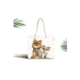 RealHomes Unisex Beyaz Sevimli Köpekler Dijital Baskılı Modern Fermuarlı Plaj Çantası, Canta-5614
