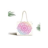 RealHomes Unisex Beyaz Zeminde Pembe Mavi Mandala Desenli Özel Tasarım Fermuarlı Plaj Çantası, Canta-5136