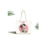 RealHomes Unisex Pembe Köpek Baskılı Fermuarlı Plaj Çantası, Canta-5690