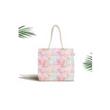 RealHomes Unisex Pembe Yaprak Desenli Fermuarlı Plaj Çantası, Canta-5321