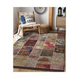 RealHomes Vintage Zeminde Kırkyama Motifli Patchwork Desenli Vintage Etnik Motifler Salon Kaymaz Saçaklı Halı HaliDik-Deluxe-11184, 100 x 100