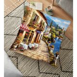 RealHomes Yağlı Boya Alaçatı Temalı Dijital Baskılı Dekoratif 70x70 cm Yer Minderi