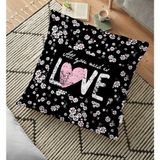 RealHomes YER-2042 Beyaz Çiçekler Love Desenli Dekoratif 70x70 cm Yer Minderi