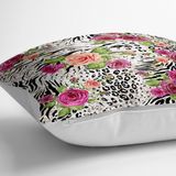 RealHomes YER-2339 Leopar Gül Motifli Dekoratif 70x70 cm Yer Minderi