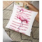 RealHomes YER-2464 Pudra Çizgi Desenli Flamingo BAskılı Dekoratif 70x70 cm Yer Minderi