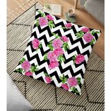 RealHomes YER-2517 Zigzag Zebra Temalı Gül Motifli Modern 70x70 cm Yer Minderi