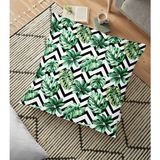RealHomes YER-2538 Zigzag Siyah Beyaz Şerit Temalı Yaprak Çizimi 70x70 cm Yer Minderi