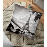 RealHomes YER-26 Siyah Beyaz Paris Eyfel Temalı Modern Tasarım 70x70 cm Yer Minderi