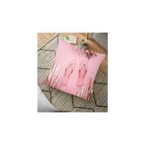 RealHomes YER-3014 Pembe Zeminde Altın Yapraklar ve Yaz Desenli Dekoratif 70x70 cm Yer Minderi