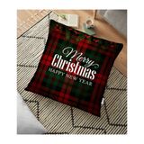 RealHomes YER-3036 Ekose Zeminde Merry Christmas Baskılı Dekoratif 70x70 cm Yer Minderi
