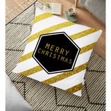 RealHomes YER-3065 Altın Şeritli Merry Christmas Desenli Dekoratif 70x70 cm Yer Minderi