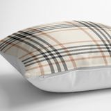 RealHomes YER-3088 Krem Renkte Ekose Desenli Dekoratif 70x70 cm Yer Minderi
