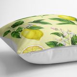 RealHomes YER-3096 Krem Zeminli Limon Desenli Dekoratif 70x70 cm Yer Minderi