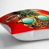 RealHomes YER-3170 Kırmızı Zemin Ananas Desenli Dekoratif 70x70 cm Yer Minderi