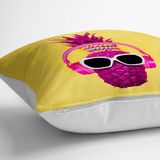 RealHomes YER-3192 Sarı Zeminde Pembe Ananas Modern Tasarımlı 70x70 cm Yer Minderi