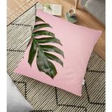 RealHomes YER-3194 Pembe Zeminde Yaprak Modern Tasarımlı Dekoratif 70x70 cm Yer Minderi