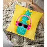 RealHomes YER-3234 Sarı Zeminli Ananas Detaylı Modern 70x70 cm Yer Minderi