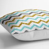 RealHomes YER-3235 Mavi Gri Gold Zigzag Desenli Özel Tasarımlı 70x70 cm Yer Minderi