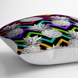 RealHomes YER-3250 Siyah Zigzag Temalı Ananas Desenli Modern 70x70 cm Yer Minderi