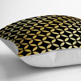 RealHomes YER-3256 Siyah Zeminde Gold Geometrik Desenli Dekoratif 70x70 cm Yer Minderi
