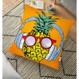RealHomes YER-3271 Turuncu Zeminde Summer Ananas Tasarımlı 70x70 cm Yer Minderi