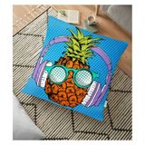 RealHomes YER-3272 Mavi Zeminli Tropikal Ananas Tasarımlı 70x70 cm Yer Minderi
