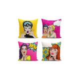 RealHomes YER-3284 Mavi Zemini Popart Girl Desenli Dekoratif 70x70 cm Yer Minderi