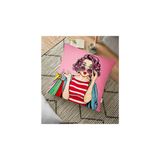 RealHomes YER-3289 Pembe Zeminli Popart Desenli Dekoratif 70x70 cm Yer Minderi