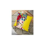 RealHomes YER-3292 Sarı Zeminli Summer Popart Tasarımlı Dekoratif 70x70 cm Yer Minderi