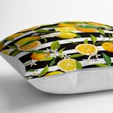 RealHomes YER-3355 Çizgili Siyah Zeminli Limon Desenli Dekoratif 70x70 cm Yer Minderi