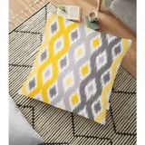 RealHomes YER-3374 Sarı Gri Zigzag Desenli Modern Tasarımlı Dekoratif 70x70 cm Yer Minderi