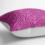 RealHomes YER-3381 Pembe Zeminli Pink Yazılı Dekoratif 70x70 cm Yer Minderi