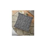 RealHomes YER-3410 Siyah Beyaz Geometrik Yuvarlak Tasarımlı Modern 70x70 cm Yer Minderi
