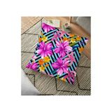 RealHomes YER-3531 Geometrik Zeminli Mor Zambaklar Dekoratif 70x70 cm Yer Minderi
