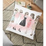 RealHomes YER-706 Beyaz Zeminde Fashion Girl Tasarımlı Dekoratif 70x70 cm Yer Minderi