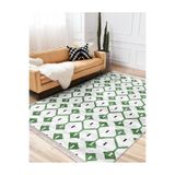 RealHomes Yeşil Zemin Geleneksel Motifli Iskandinav Desenli Geometrik Klasik Salon & Antre Kaymaz Saçaklı Halı HaliDik-Deluxe-12191, 80 x 150