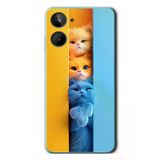 Realme 10 4G Uyumlu Mavi Sarı Kediler Baskılı Silikon Kılıf