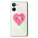 Realme 10 4G Uyumlu Pembe Kalpli Kedi Baskılı Silikon Kılıf