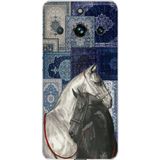 Realme 11 PRO-11 PRO PLUS Uyumlu Mavi Kilim Desenli Siyah ve Beyaz At Baskılı Silikon Kılıf