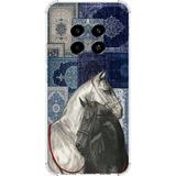 Realme 12 4G-12 Plus Uyumlu Mavi Kilim Desenli Siyah ve Beyaz At Baskılı Silikon Kılıf